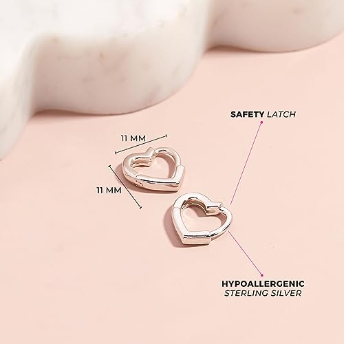 In Season Jewelry 925 Sterling Silver Polished Heart Shaped Huggie Hoop Earrings - Heart Shaped Hoops For Teens - Valentine's Day or Birthday Gift4
