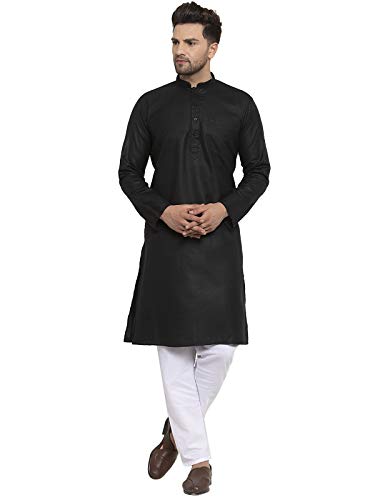 Image of KRAFT INDIA Men's Cotton Solid Kurta With Drawstring Pyjama Set