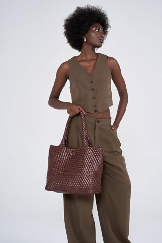 Image of MELOLILA Woven Leather Handbag - Large Tote Bag for Women - Fashion Vegan Leather Tote