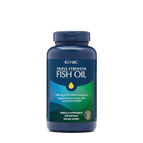 GNC Triple Strength Fish Oil, Twin Pack, 120 Softgels per Bottle, Supports Heart, Brain, Skin, Eye and Joint Health