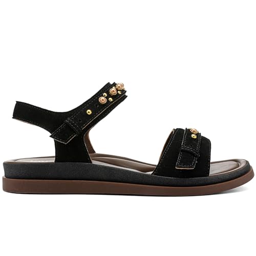 Image of UBFEN Womens Flat Sandals with Adjustable Back Strap, Arch Support | Beaded, Open Toe, Slingback, Casual, Comfortable for Walking, Vacation and Travel