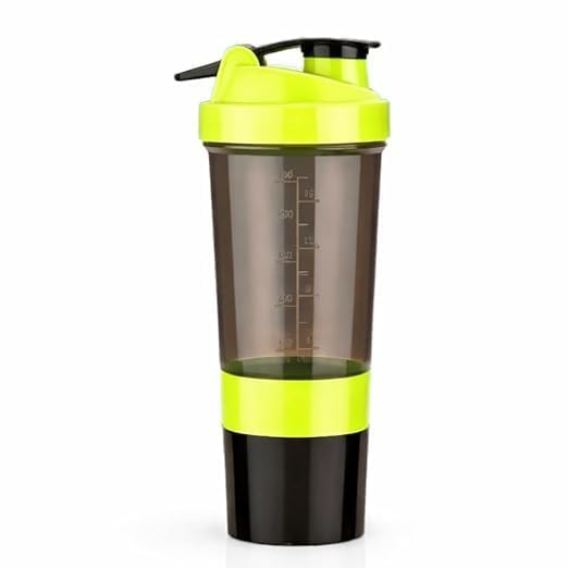 Protein Shaker Bottle with Storage Compartment, Orange and Black, 700ml Capacity, Measurement Markings (Green)-image-15