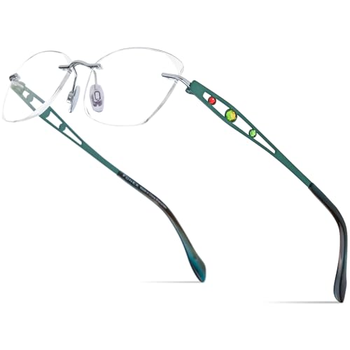 Image of FONEX Titanium Glasses Frame,Rimless Frameless Luxury Diamond Optical Eyeglasses for Women