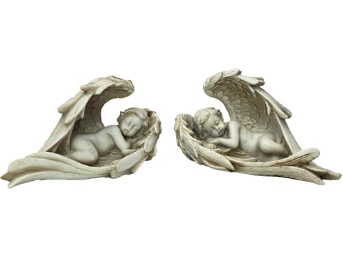 2er-Set Dekofiguren Engel mit Flügel aus Poly 2-fach sortiert - Glücksbringer Wunschengel (weiss) (Liegend - Breite 14cm) Miniaturfiguren dekorative Engelsfiguren Tischdeko Weihnachtsdeko Geschenkidee