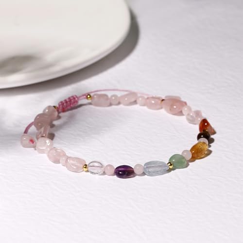 Image of 7 Chakra Crystals and Stones Ankle Bracelets for Women,Rose Quartz
