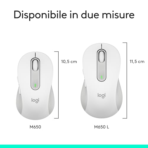Signature M650 Mouse wireless - Per mani piccole e medie, Durata Batteria 2 anni, Clic Silenziosi, Tasti Personalizzabili, Bluetooth, per PC/Mac/Più dispositivi/Chromebook - Bianco - Mouse gaming - Immagine 9