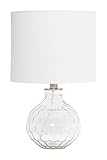 Elegant Designs LT1125-CLR 17.75' Modern Glass Patterned Hexagon Standard Endtable Bedside Desk Table Lamp with White Fabric Shade, Clear