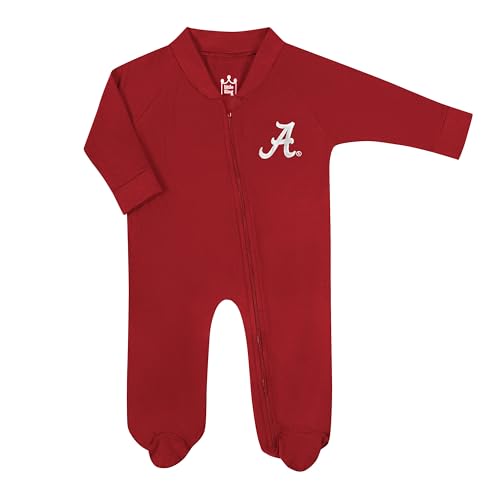 Image of Little King NCAA Long Sleeve Full Zip Footed Romper With Embroidered Team Logo-Alabama-Crimson-6-9 Months