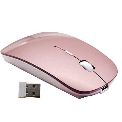 Tsmine Wireless USB Charger Computer Mouse for MacBook Air Mac Pro Laptop Ipad Pad PC The Laser Optical Rechargeable Mini Slim Silent Mice is Replacement Wired Widely Used Desktop iMac (Rose Gold)