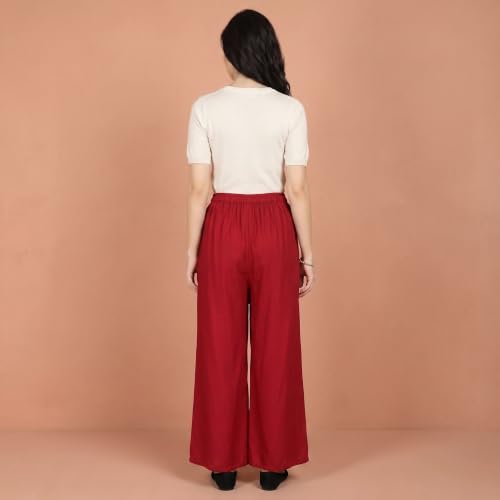 Image of FASHION GALLERY Women's Solid Rayon Palazzo Pants | Relaxed Fit Full Length Wide Leg Palazzo | Elastic Waist Comfortable Casual Lounge Office Ethnic Flared Trousers for Women