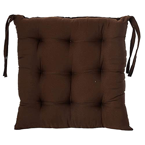 Image of Wakewell Chair Pads with Ties | Soft Microfiber Seat Cushions | Square Chair Cushion Pads for Dining Chairs, Office Chair, Kitchen & Home Seating (Brown, 45x45 cm (Pack of 2))