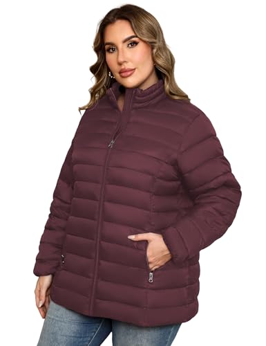 MIDNIGHTSUN Plus Size Women's Puffer Jacket Packable Lightweight Stand Collar Winter Puffer Coat2