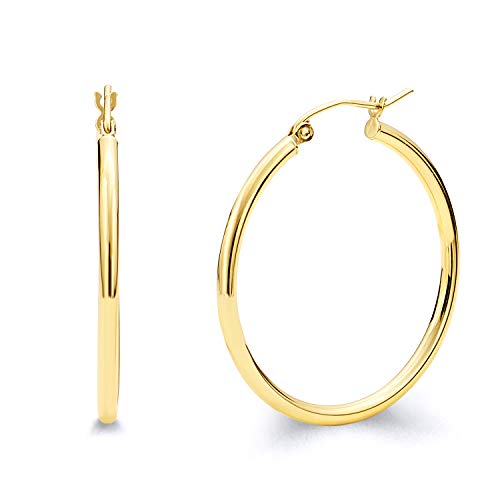 14k REAL Yellow/White Gold Multi Size 2mm Thickness Hinged Hoop Earrings2