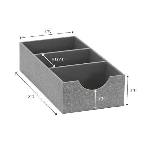 Image of Household Essentials Grey 727-1 Deep 3 Section Drawer Organizer Box for Storage | 12 in x 6.13 in x 3.13