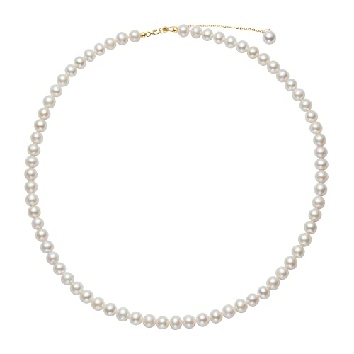 Pearl Necklace 17 Inches 5MM Round Freshwater Pearl Strand Necklace for Women/Mother Jewelry Gifts for Wedding Brides Birthday