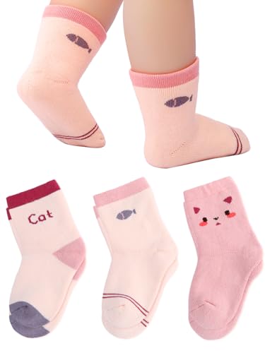 Urieo Baby Girls Socks Cartoon Crew Socks Toddler Warm Cotton Socks for 6-12 Months