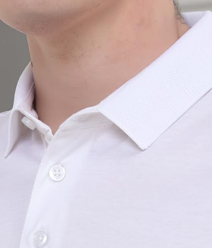 Image of TURMS Men's Mercerized Cotton Solid Polo T-Shirt, Anti-Odor, Moisture Control & Wicking, Jacquard Collared Neck, Half Sleeve