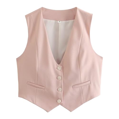 Chaqueta chaleco corto de mujer con botones y cuello de acabado premium