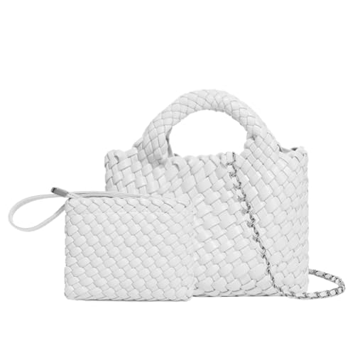 Image of Woven Tote Bag for Women with Coin Purse, Foldable Chain Small Crossbody Handbags, Fashion Shoulder Bag, Hobo Satchel