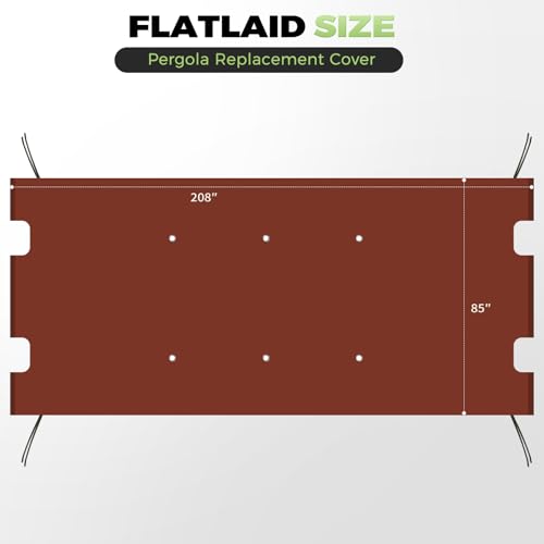 Image of 85'' x 208'' Universal Pergola Replacement Cover for Doubleton Steel Pergola L-PG080PST, Waterproof Sunshade Canopy Top for Patio Gazebo, Deck, Porch, Yard, Outdoor Cover Only (Brick Red)