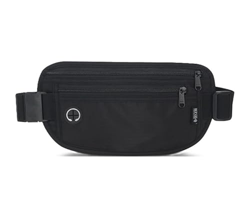 ウエストポーチ セキュリティ スキミング防止 RFID 薄型 軽量 貴重品入れ ランニングポーチ 防犯グッズ 盗難対策 海外旅行 国内旅行 防水 (ブラック)