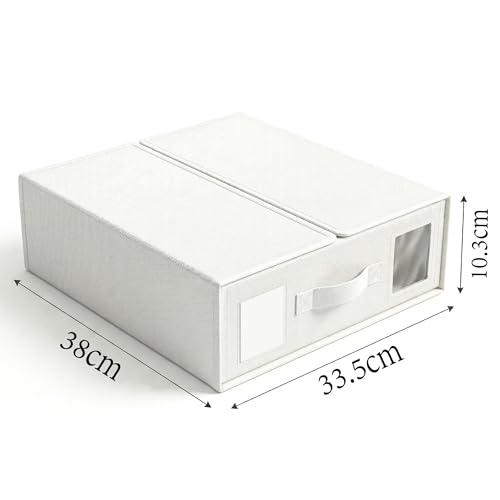 Image of CLAPONE Bedsheet Organizer Storage Box, Foldable Clothes Storage Container, Non-Woven Closet Organizer for Bedding, Blankets, Comforters & Underbed Storage (Pack of 4 Bedsheet Cover White)
