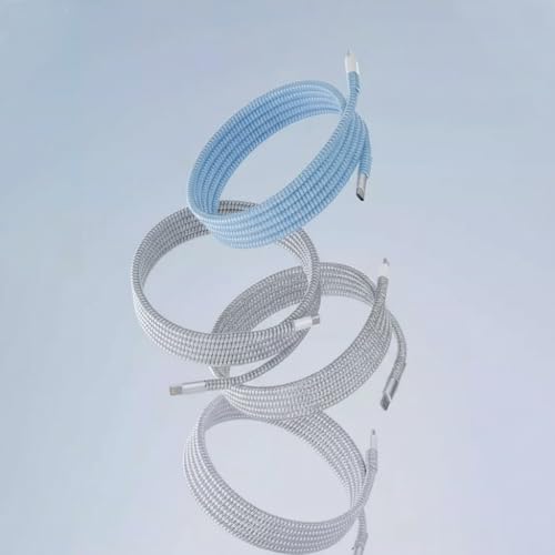 Image of skysia Spiral Cable Charger Protector Wire Protector - Data Cable Saver, Earphone Cable Cover, Cords Protective Wire Winder Sleeve Charger Cover (3 Silver Spiral 6 Pcs Protector)