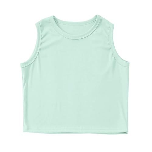 Camiseta Niños, Camisetas Sin Mangas para Niñas, Camisetas Deportivas para, Camisetas Cortas De Cuello Alto De Punto Acanalado para Gimnasio Y Yoga