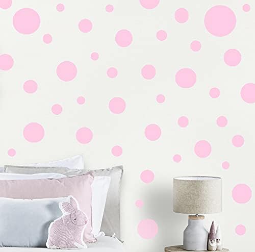 Polka Dot Wall Stickers, Wall Decor Stickers, Wall Dots, Vinyl Circle Room Dot Decals (Soft Pink)