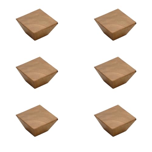 Image of 6 Piece Solid Teak Wood Square Drawer Knob| Wooden Cabinet & Wardrobe Door Handle | Natural Finish Geometric Furniture Knob for Cupboard, Kitchen Drawer & Dresser Hardware - 1.5 Inch