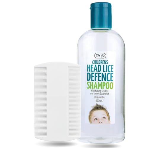 Dr J’s Head Lice Shampoo 250ml – Natural Tea Tree & Lemon Eucalyptus – Daily Lice Prevention for Kids & Adults – Anti Nit Formula with Dual-Sided Lice Comb