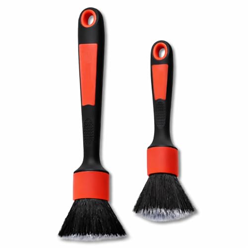 Professional Car Detailing Brush Set of 2 | Ultra Soft Scratch-Free Bristles | Interior & Exterior Cleaning Brush | Dashboard, AC Vents, Wheels, Emblems & Car Wash Accessories