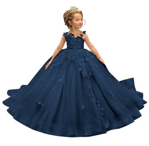 Lace Pageant Dress Tulle Appliques - 3D Flower Girl Dress Sleeveless Communion Dress Long