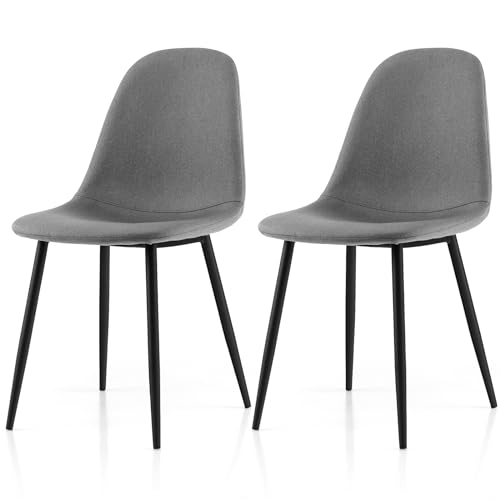 GiantexUK Dining Chairs Set of 2, Linen Fabric Upholstered Kitche...