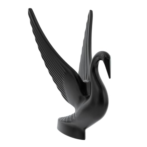 Image of United Pacific 72016 Heavy-Duty Matte Black Swan Hood Ornament, Cast Metal Construction, Universal Two Stud Installation, Detailed Design - ONE Unit