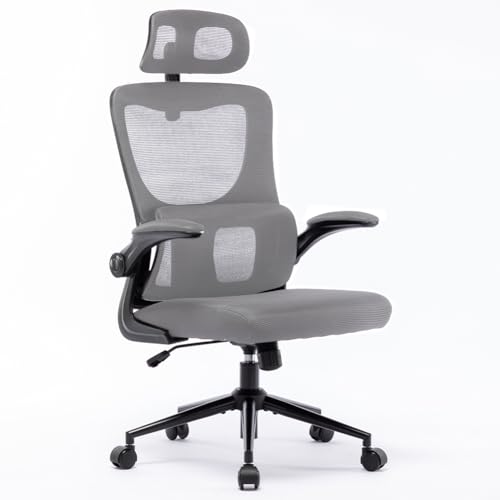 Bakaji   Sillón de oficina presidencial de tejido transpirable y ABS, rotación de 360 grados, respaldo con rejillas de ventilación y reposacabezas, altura regulable, direccionable, color gris