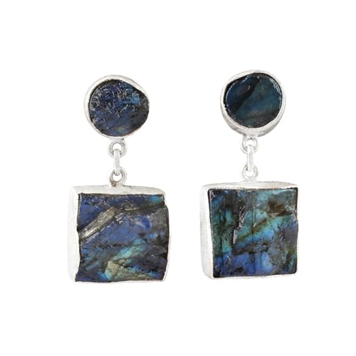 Boucles d'oreilles labradorite brute argent 925 mat pendantes femmes