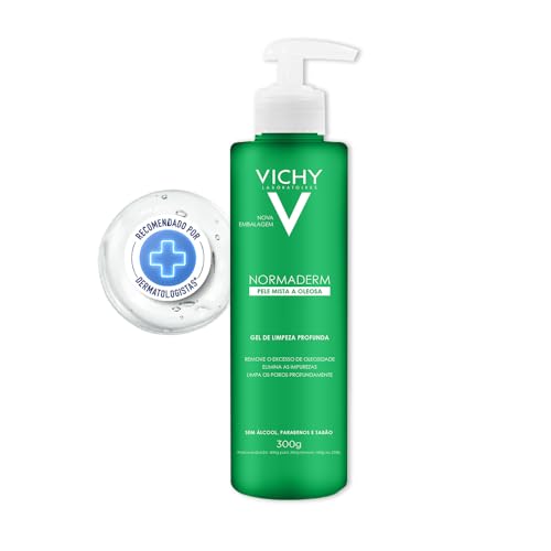 Vichy Normaderm Gel de Limpeza Profunda, para Pele Mista a Oleosa, com Ácido Glicólico e Salicílico, Controla Oleosidade, Elimina Impurezas e Desobstrui Poros, 300g