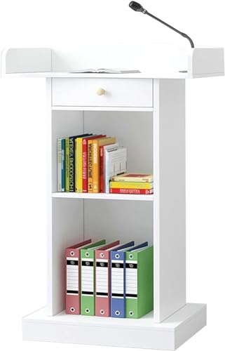 Atril de madera con cajón, púlpito de pie para iglesia y escuela, mesa de conferencias de madera de altura ajustable, 60 x 42 x 120 cm y diseño elegante