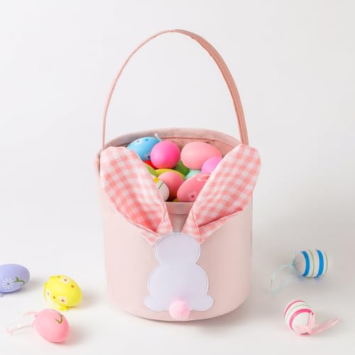 Panier de Pâques en Peluche pour Enfants Panier Cadeau, Joli Seau de Pâques avec poignée, Sac de...