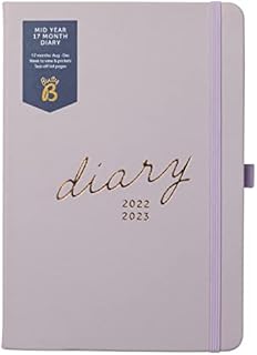 Busy B Mid Year 17 Month Diary August 2022 - August 2023. Lilac Faux Leather Academic Diary 2022-2023 A5 Week to View Planner with Pen Holder, Elastic Closure and Storage Pockets