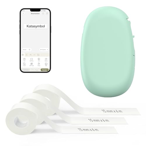 SUPVAN E10 Etikettendrucker Value Pack inkl. 3 Rollen wasserfeste Endlos-Etiketten (15 mm × 6 m/Rolle) grün