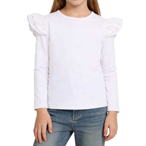 Image of Magic Park 1-14Y Toddler Ruffle T Shirt Girls Solid Color Blouse Kids Girl Short Long Sleeve Tops Casual Tee