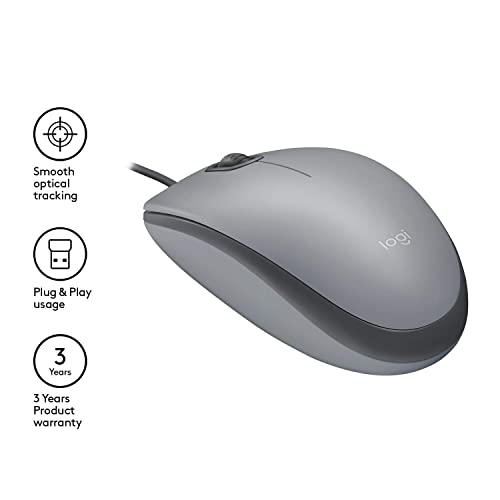 Logitech M110 Kabelgebundene USB-Maus, geräuschlose Tasten, Komfortables Design in voller Größe, beidhändig bedienbar PC/Mac/Laptop - Grau – Bild 6