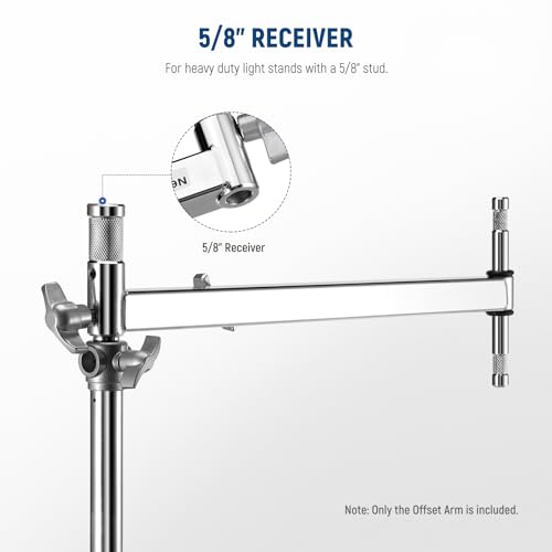 Image of NEEWER Offset Arm with Dual 5 /8 inch Baby Pins for LED Video Light Studio Flash, 19 inch-28 inch Extendable with 1-1 /8 inch Junior Pin and 5 /8 inch Receiver, 2 Threads for More C Stands Photography Light Stands, UA016