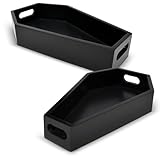 Gift Boutique Halloween Coffin Serving Trays Set of 2 Sizes Black Wood Gothic Decor Dessert Platters Table Organizer Holder for Home Party Decorations