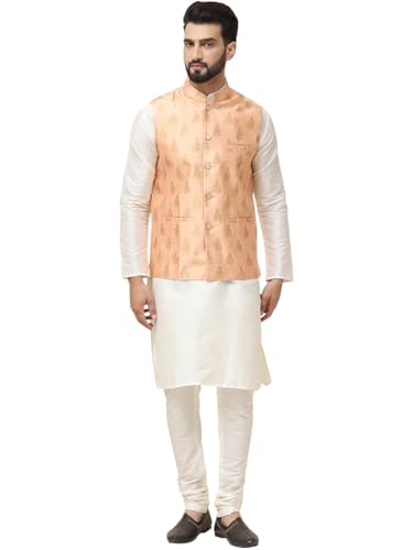Image of SOJANYA (Since 1958 Men's Silk Blend Kurta Pyjama With Nehrujacket Set
