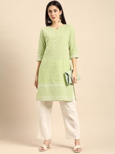 Image of Amazon Brand - Tavasya Women Cotton Solid Straight Kurta
