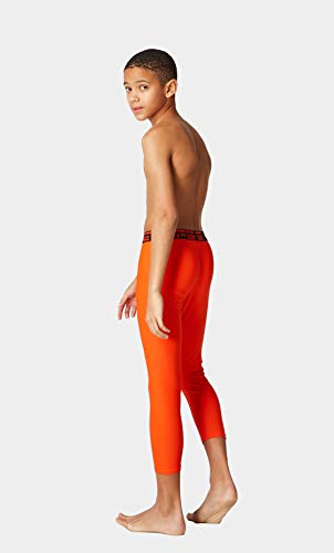 Devops Boys 2-Pack 3/4 Compression Tights Sport Leggings Pants (Small, Black/Orange) #TOP2