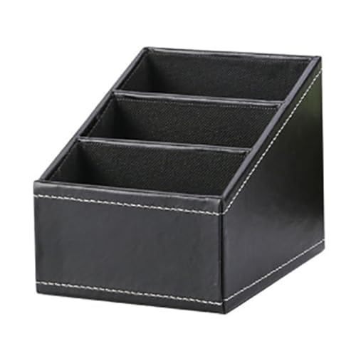 Remote Control Holder Desktop Storage Organiser PU Leather Cosmetic Sorting Box Black, Storage Box with Compartments
